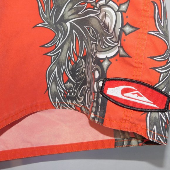 Quiksilver Mens 38 Unlined Orange Black Gray Board Shorts - Picture 5 of 9
